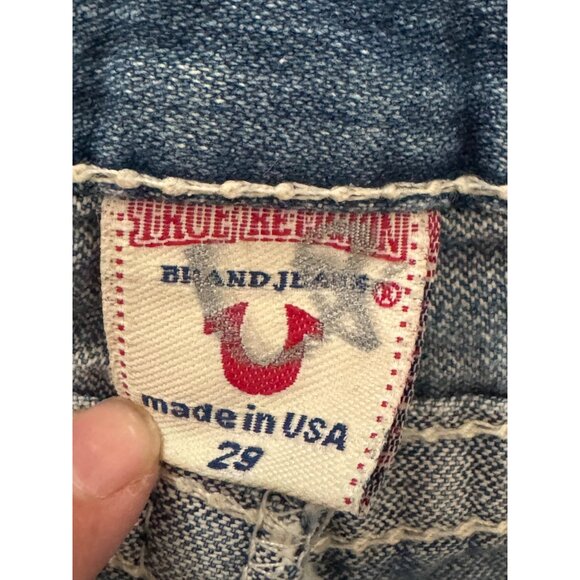 Vintage Y2K True Religion Womens Distressed Denim Shorts Size 29 Raw Hem Light W - Picture 2 of 4